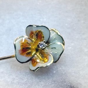 Antique 14K Art Nouveau Enamel Pansy Stick Pin
