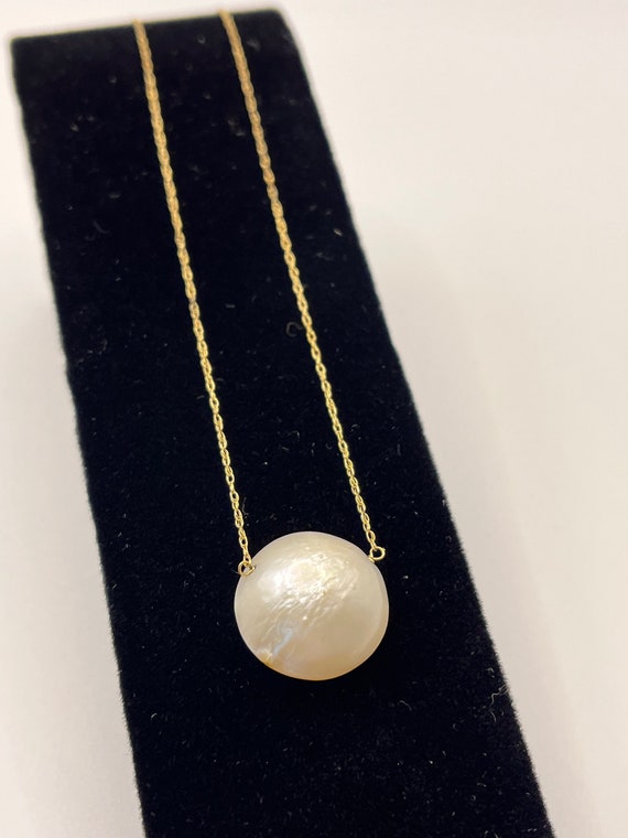 14K Mabe Pearl Station Necklace - image 8