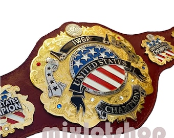 IWGP International Wrestling Grand Prix United States Championship Wrestling Title Belt With Chrome Leather Strap