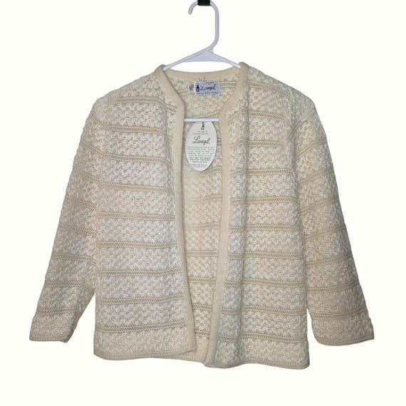 Vintage 50s 60s NWT Lampl Cream White Wool Knit Open Cardigan