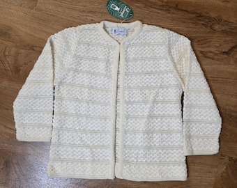 Vintage 50s 60s NWT Lampl Cream White Wool Knit Open Cardigan