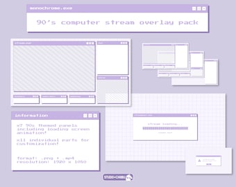 90's Computer Stream Overlay Pack with Animated Starting Screen (Monochrome)