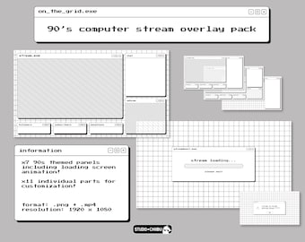 90's Computer Stream Overlay Pack with Animated Starting Screen (Classic Monotone)