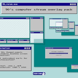 90's Computer Stream Overlay Pack with Animated Starting Screen ('95 Rerun)