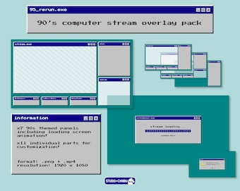 90's Computer Stream Overlay Pack with Animated Starting Screen ('95 Rerun)