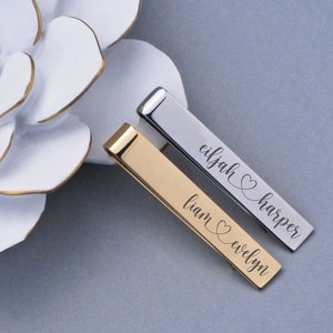 Wedding Gift for Groom, Personalized Bride and Groom Names Tie Clip, Custom Tie Clip for Groom, Custom Tie Bar for Husband, Engraved Gift