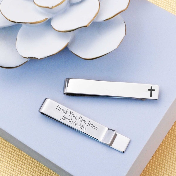 Officiant Gift for Wedding Tie Clip, Personalized Tie Clip for Pastor, Cross Tie Clip, Engraved Gift for Wedding Officiant, Gift for Priest