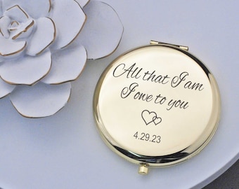 Mother's Day Gift for Mom, Personalized Mom Wedding Gift, All that I am I Owe to You Pocket Mirror Gift, Mother of the Bride Gift, Wedding