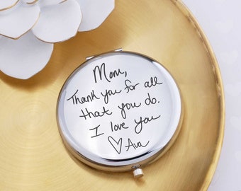 Mother's Day Personalized Gift for Mom, Handwriting Compact Mirror, Mother of the Bride Gift, Grandma of the Bride, Custom Engraved for Her