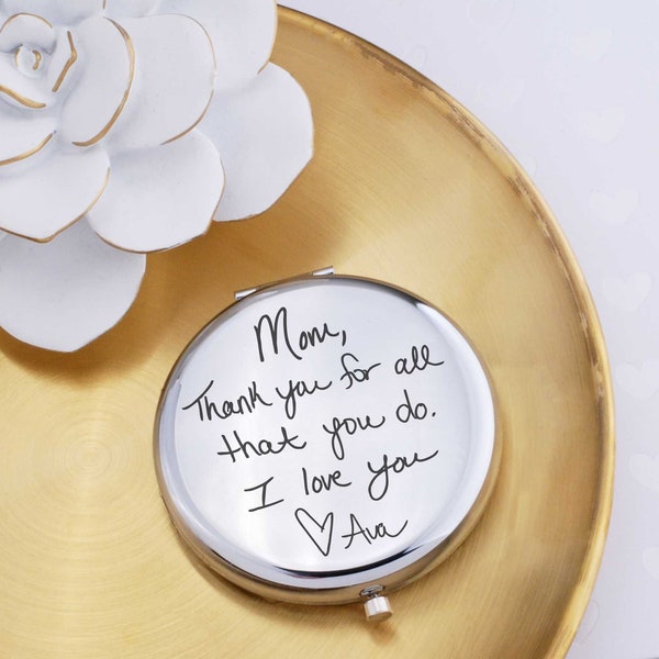 Mother's Day Personalized Gift for Mom, Handwriting Compact Mirror, Mother of the Bride Gift, Grandma of the Bride, Custom Engraved for Her