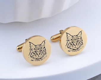 Cufflinks Engraved with YOUR Pet's Face, Custom Cufflinks for Groom, Dog Cat Face Cufflinks, Pet Memorial Cufflinks Wedding Gift for Pet Dad