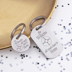 All Roads Lead To Home Key Ring Set, Anniversary Gift, Custom Keychain for Bride and Groom, Nautical Wedding Gift For Him and Her