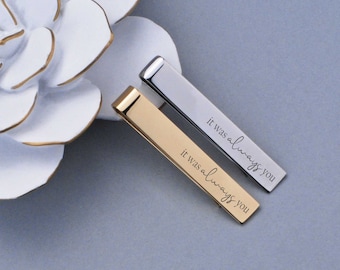 Personalized Tie Clip Gift for Groom, It Was Always You Tie Clip, Custom Tie Bar for Husband, Engraved Gift for Him, Wedding Tie Clip