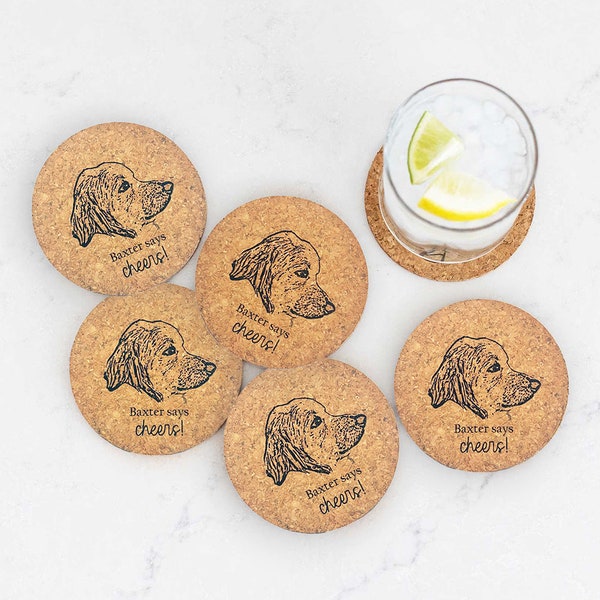 Your Pet's Face on Cork Coasters, Personalized Pet Photo Wedding Coaster, I Do Too Wedding Favors, Engraved Dog Face, Custom Pet Portraits