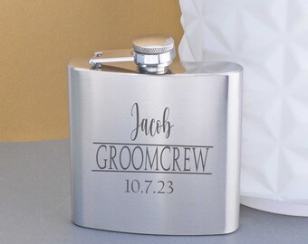 Groomcrew Flask, Gift for Groomsman, Wedding Party Gift for Groomsman or Best Man, Stainless Steel 6 oz Flask for Wedding Gift