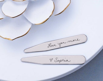 Husband Gift from Wife, Handwriting Collar Stays, Personalized Collar Stays, Wedding Gift for Husband, Custom Collar Stays for Him