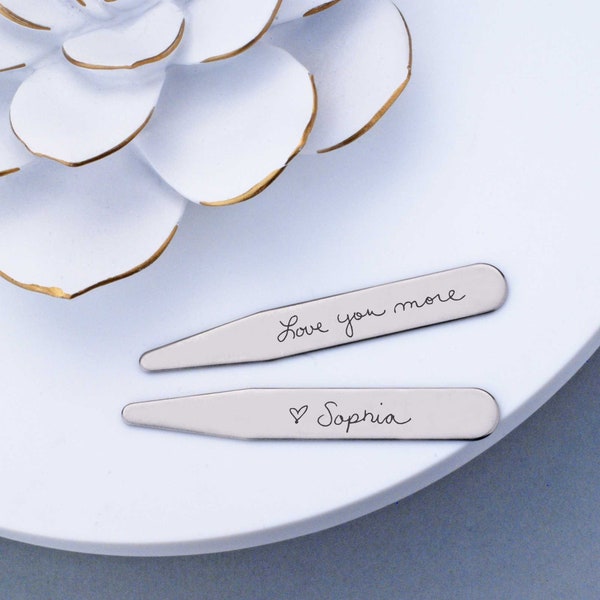 Husband Gift from Wife, Handwriting Collar Stays, Personalized Collar Stays, Wedding Gift for Husband, Custom Collar Stays for Him