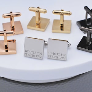 Latitude Longitude Cufflinks, Personalized Cuff Links, Custom Coordinates Cuff Links, Wedding Gift for Him