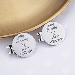 Golf Ball Marker Set FORE-EVER Newlyweds,  Engagement Gift, Wedding Gift for the Couple, Custom Engraving Golf Ball Markers for Him and Her