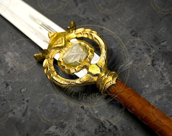 Hand-Forged Dawnbreaker Sword - 44” Skyrim Metal Replica | 32” Carbon Steel Blade with Real Quartz Crystal | Meridia's Artifact Prop