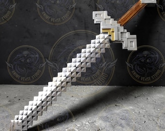 Minecraft Movie Sword 1:1 Replica - 36” Life Size Pixel Prop - Wood & PVC Realistic Gamer