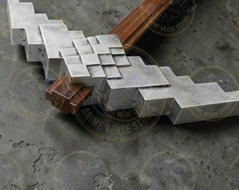 Minecraft Iron Pixel Pickaxe Replica - Life Size Handcrafted Wood | Metal Gamer Prop | Inspired Wall Decor & Gaming Room Gift