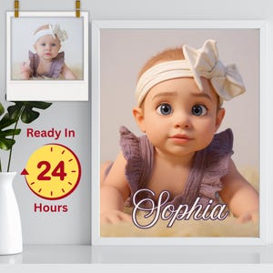 Baby Portrait With Name | Cartoon Style | Custom Baby Cartoon Style Portrait | Nursery Wall Art And Decor | Personalized Baby Portrait | 3D