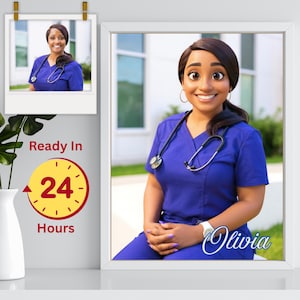 Custom Nurse Wall Decor | Personalized Nurse Portrait | Unique Gift For Nurse | 3D Cartoon Style Photo For Nurse | Nurse Appreciation Gift