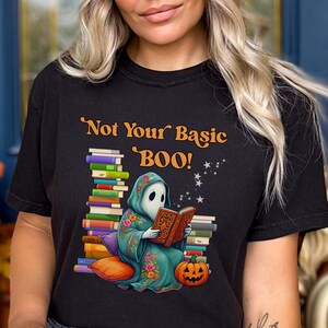 Bookish Halloween Shirt, Book Lovers Shirt, Spooky Season, Pumpkin And Books, Cute Ghost Reading, Bookish Gift,  For Women, Comfort Colors