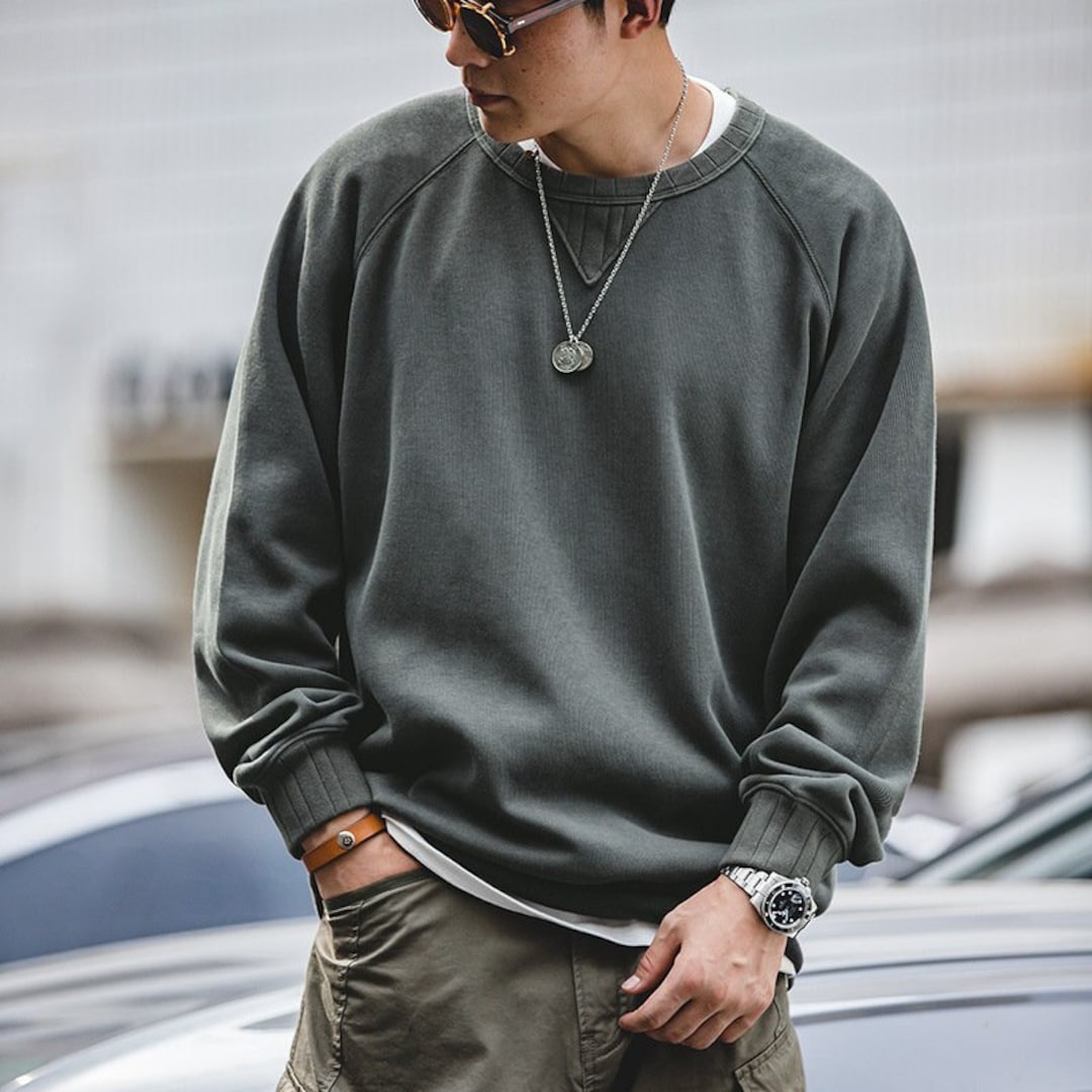Loose Cotton Sweater, Men's Casual Long-sleeved Sweatershirts, Vintage ...