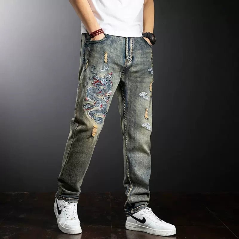 Mens jeans with embroidered back pockets discount