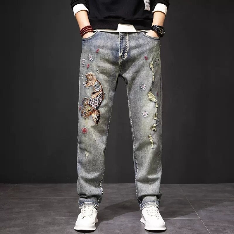 Embroidered jeans store mens