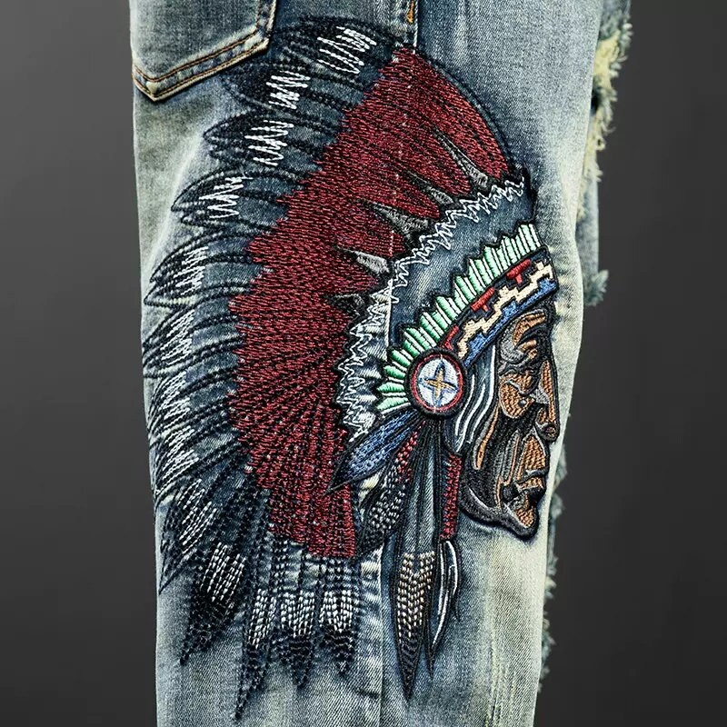 Embroidered vintage style jeans for men