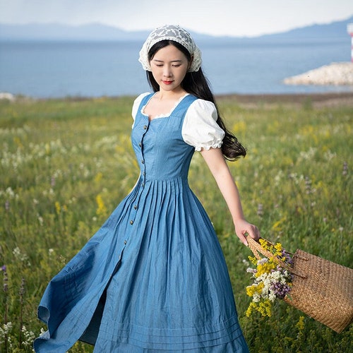 Blue Victorian Dressvintage Blue Short Sleeve Cotton Dress - Etsy UK
