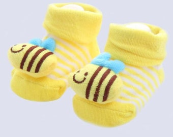 0-6 Months Baby Socks. Baby Socks with 3D Bee. Socks for Baby. Non-Slip socks. Yellow Bee Socks