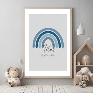 Regenbogen Geburtsposter | Poster mit Name und Geburtsdatum | personalisiert | individuell | grau | minimalistisch | 50x70 | 30x40| 21x30