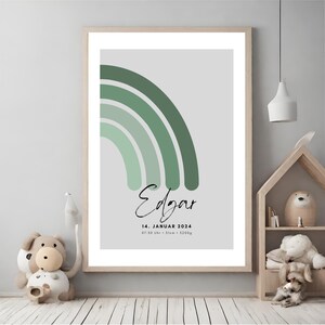 Regenbogen Geburtsposter | Poster mit Name und Geburtsdatum | personalisiert | individuell | grau | minimalistisch | 50x70 | 30x40| 21x30