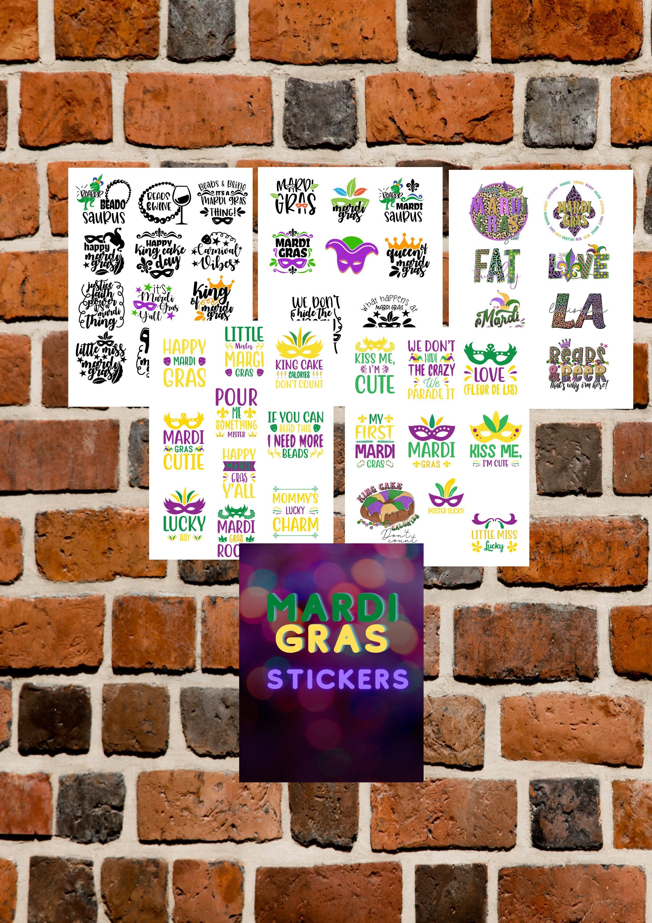 Mardi Gras Stickers, Printable Mardi Grad Stickers, Carnival Stickers,  Party Sticker, Mardis Gras Design, Planner Sticker, Sticker Download 