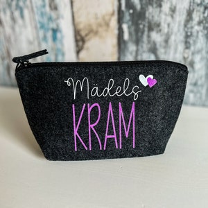 Kosmetiktasche aus Filz MÄDELSKRAM mit Glitzer personalisiert