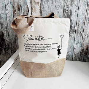 Shopper bag made of jute and canvas "SISTER" 3 sizes gift personalized with name