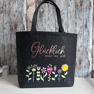 Filztasche "Glücklich Steht Dir Gut!" - personalisiertes Geschenk - mit Innentasche und Namen