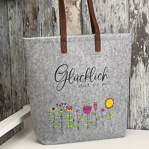 Personalisierte Filztasche Shopper aus Filz "Glücklich steht dir gut!" Geschenk  personalisiert mit Namen