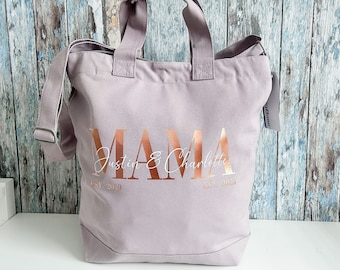 Canvas Day Bag MAMA EST. Shoulder bag personalized with name different colors