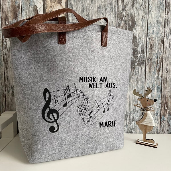 Personalisierte Filztasche Shopper aus Filz "MUSIK" Geschenk  personalisiert mit Namen