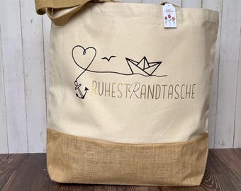 Bolsa de compras de yute y lona "RuhestRandtasche" - 3 tamaños, idea de regalo personalizada con nombre - regalo para jubilados