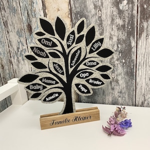 Family tree made of felt with wooden holder up to 20 names gift idea