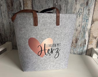 Bolsa de fieltro "MAESTRO CON CORAZÓN" regalo personalizado para maestros y todas las profesiones - bolsa personalizada