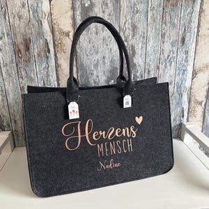 XXL Filztasche HERZENSMENSCH - personalisiertes Geschenk - auf Wunsch mit Namen - Geschenkidee für sie & ihn