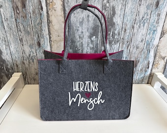 Felt bag "HEART PERSON" - personalized gift for women - customizable with name - bag with glitter heart