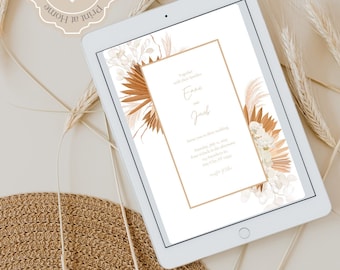 BOHO HOCHZEITSEINLADUNG, Do It Yourself Hochzeit, Budget Einladung, Pampas Gras, Dusty Rustikal